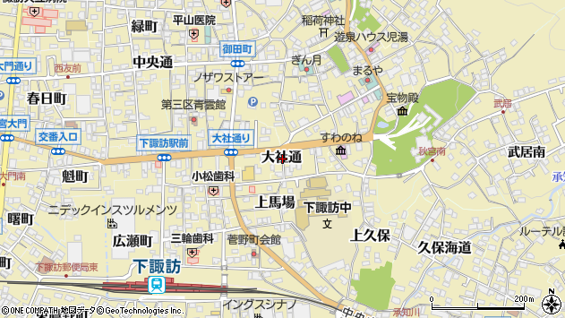 〒393-0051 長野県諏訪郡下諏訪町大社通の地図