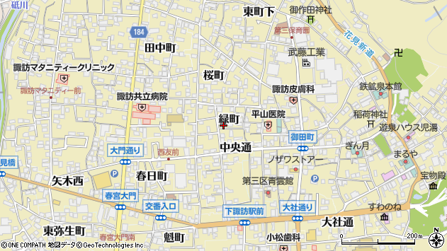 〒393-0074 長野県諏訪郡下諏訪町緑町の地図