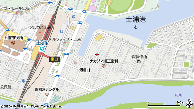 〒300-0034 茨城県土浦市港町の地図