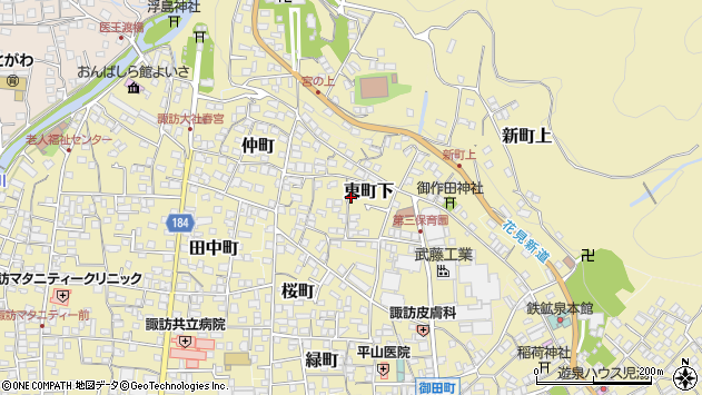 〒393-0004 長野県諏訪郡下諏訪町東町下の地図