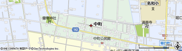 群馬県伊勢崎市中町周辺の地図