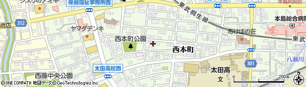 群馬県太田市西本町周辺の地図