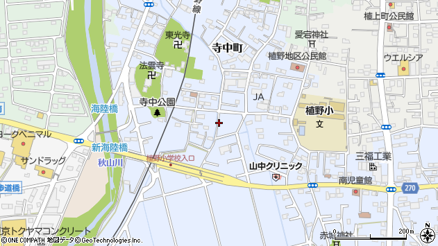〒327-0836 栃木県佐野市寺中町の地図
