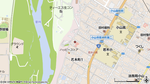 〒323-0028 栃木県小山市若木町の地図