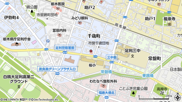 〒326-0045 栃木県足利市千歳町の地図