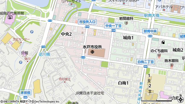 〒310-0000 茨城県水戸市（以下に掲載がない場合）の地図