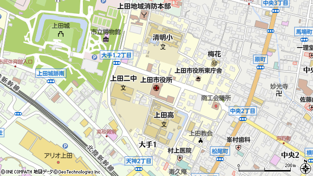 〒386-0000 長野県上田市（以下に掲載がない場合）の地図