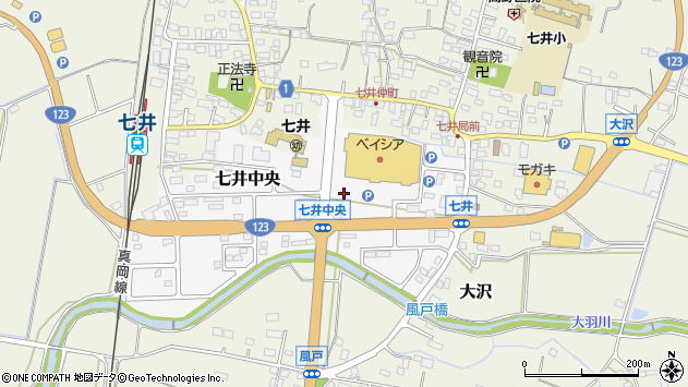 〒321-4107 栃木県芳賀郡益子町七井中央の地図