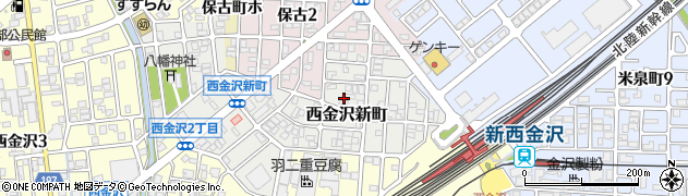 石川県金沢市西金沢新町周辺の地図