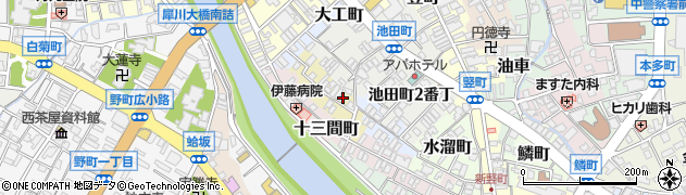 石川県金沢市十三間町中丁9周辺の地図