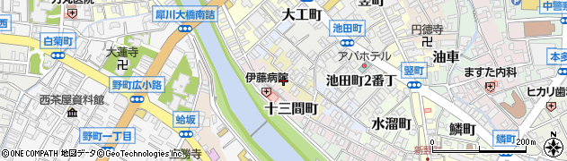 石川県金沢市十三間町中丁29周辺の地図