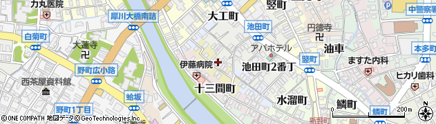 石川県金沢市十三間町中丁13周辺の地図