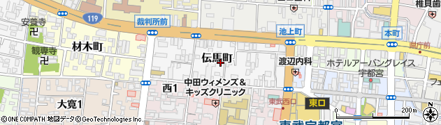 栃木県宇都宮市伝馬町周辺の地図