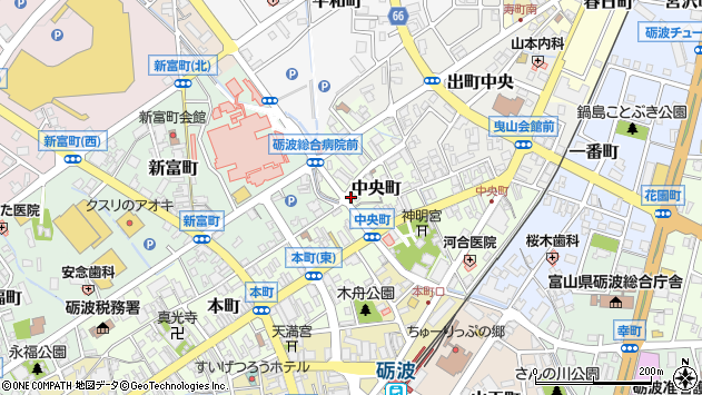 〒939-1375 富山県砺波市中央町の地図