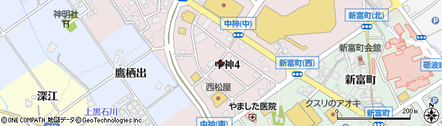 富山県砺波市中神4丁目周辺の地図