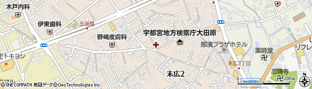栃木県大田原市末広3丁目2978周辺の地図
