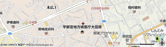 栃木県大田原市末広3丁目2982周辺の地図
