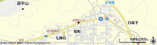 中学校入口周辺の地図