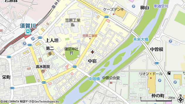 〒962-0851 福島県須賀川市中宿の地図
