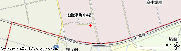 福島県会津若松市北会津町小松（崩差）周辺の地図