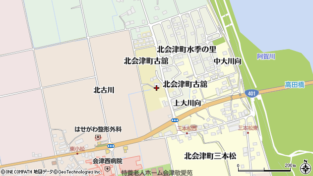 〒969-6186 福島県会津若松市北会津町古館の地図