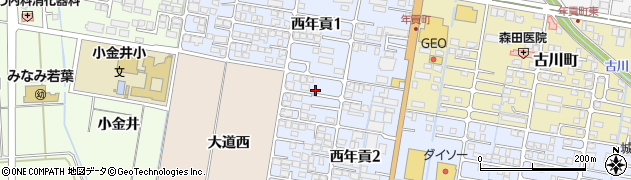 福島県会津若松市西年貢周辺の地図