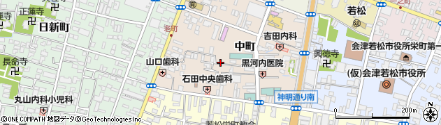 福島県会津若松市中町周辺の地図