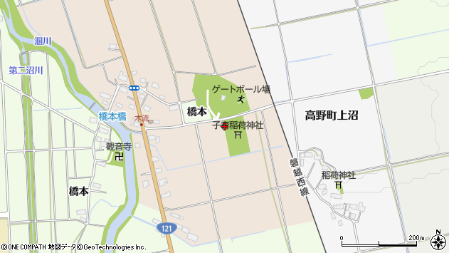 〒965-0072 福島県会津若松市高野町橋本木流の地図