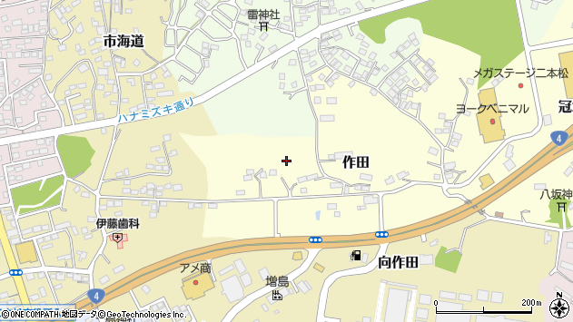 〒964-0986 福島県二本松市作田の地図