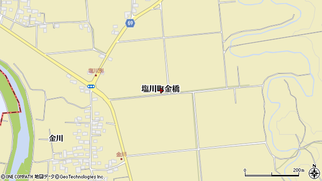 〒969-3505 福島県喜多方市塩川町金橋の地図