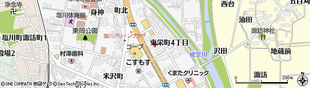 福島県喜多方市塩川町東栄町４丁目周辺の地図