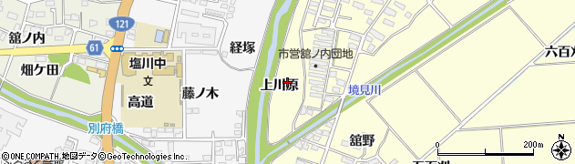 福島県喜多方市塩川町窪上川原周辺の地図