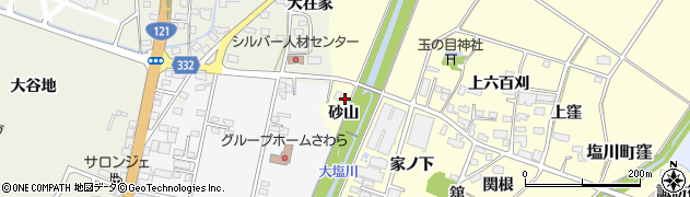 福島県喜多方市塩川町窪砂山周辺の地図