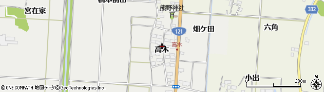 福島県喜多方市塩川町新江木（高木）周辺の地図