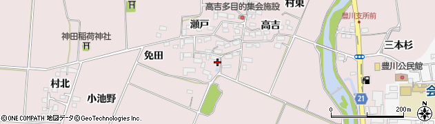 福島県喜多方市豊川町米室（高吉）周辺の地図