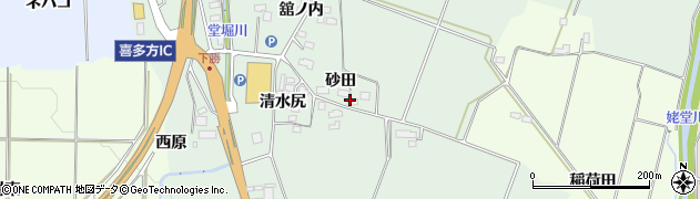 福島県喜多方市関柴町西勝（砂田）周辺の地図