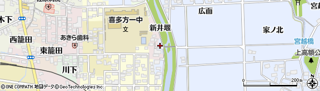 福島県喜多方市関柴町上高額新井堰周辺の地図