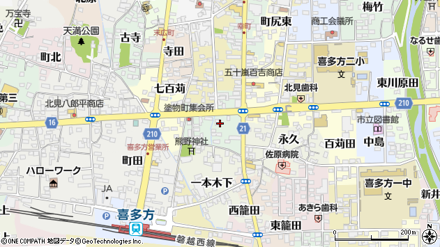 〒966-0849 福島県喜多方市一本木上の地図