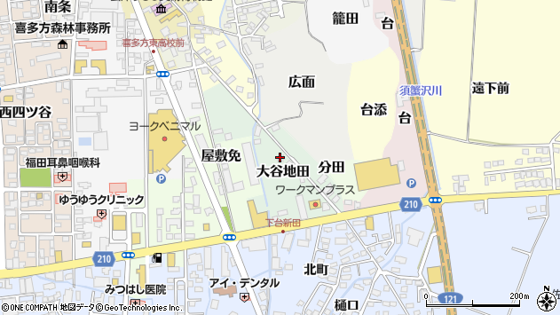 〒966-0054 福島県喜多方市大谷地田の地図
