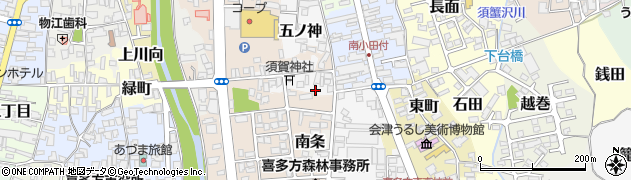 福島県喜多方市西町周辺の地図