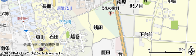 福島県喜多方市銭田周辺の地図