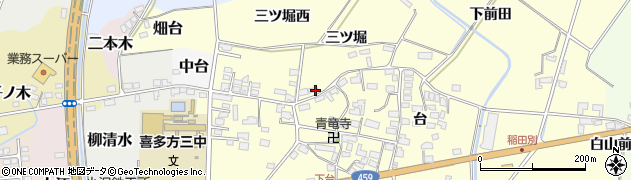福島県喜多方市岩月町橿野三ツ堀周辺の地図