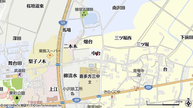 〒966-0035 福島県喜多方市中台の地図