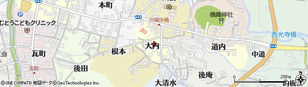 福島県川俣町（伊達郡）大内周辺の地図