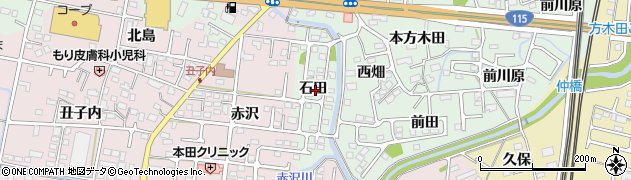 福島県福島市方木田石田周辺の地図