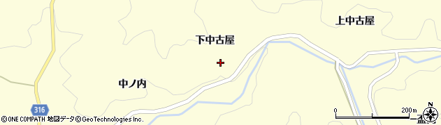 福島県伊達市月舘町布川下中古屋周辺の地図