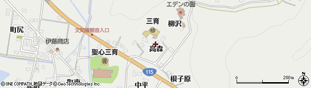 福島県福島市山口（高森）周辺の地図
