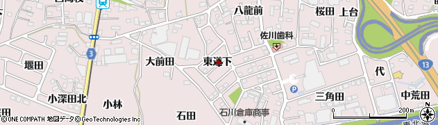 福島県福島市飯坂町平野東道下周辺の地図