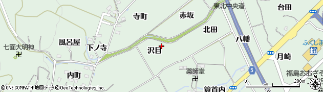 福島県福島市大笹生沢目周辺の地図