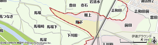 福島県伊達市堰下周辺の地図